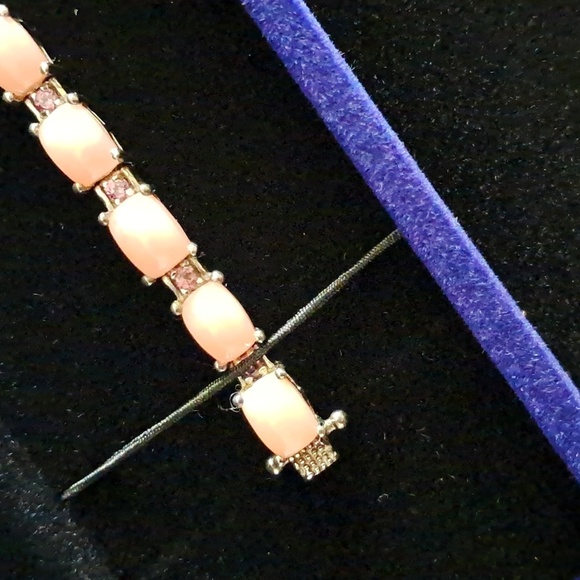 Peruvian Pink Opal & Orissa Rhodolite Garnet Tennis Link Style Bracelet. - Picture 6 of 11